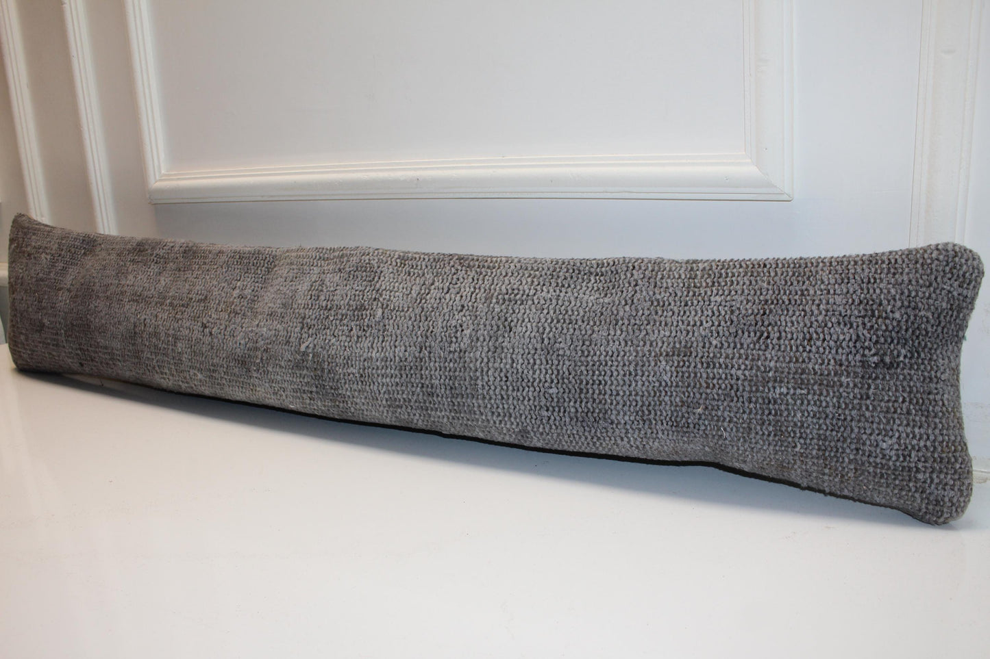 Solid Grey Kilim Cushion, Minimal Long Pillow for Modern Interiors