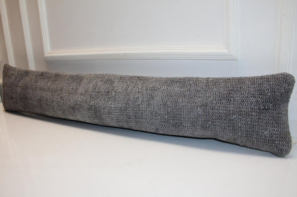 Solid Grey Kilim Cushion, Minimal Long Pillow for Modern Interiors