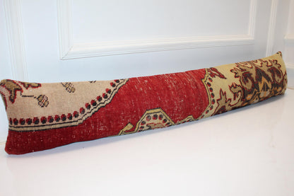 Red & Beige Kilim Cushion, Bold Pattern Long Pillow for Statement Decor