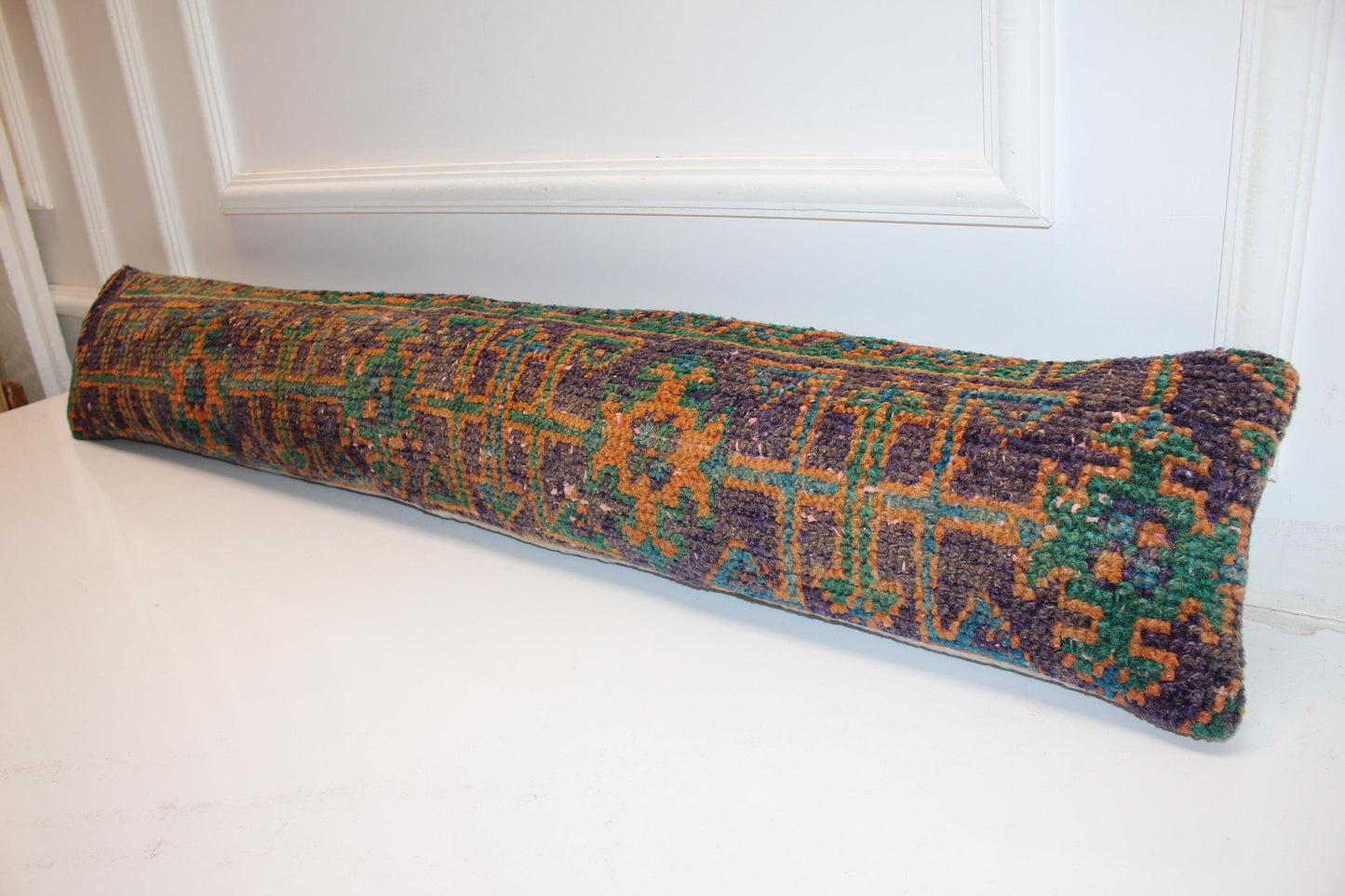 Green Orange Purple Boho Bench Cushion, Handwoven Anatolian Rug Pillow