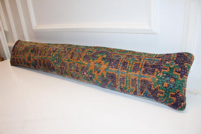 Green Orange Purple Boho Bench Cushion, Handwoven Anatolian Rug Pillow