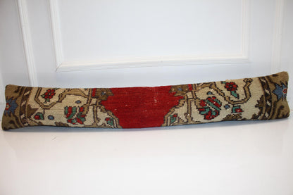 Red Center Boho Bench Cushion, Handwoven Anatolian Rug Pillow