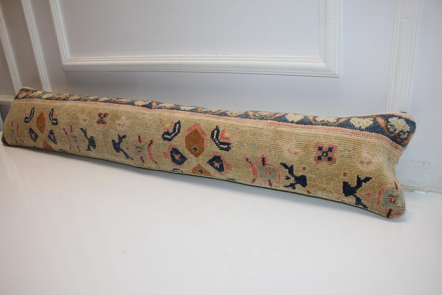 Beige Pastel Tribal Boho Bench Cushion, Handwoven Anatolian Rug Pillow
