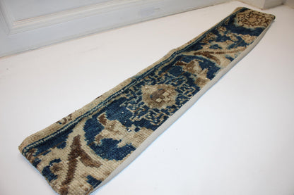 Blue Beige Floral Boho Bench Cushion, Handwoven Anatolian Rug Pillow