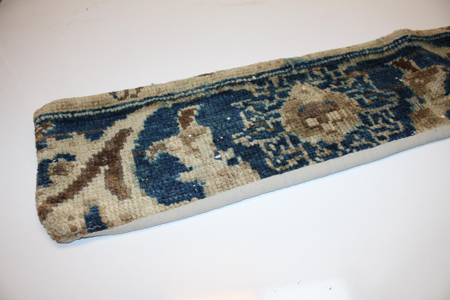 Blue Beige Floral Boho Bench Cushion, Handwoven Anatolian Rug Pillow