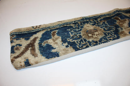 Blue Beige Floral Boho Bench Cushion, Handwoven Anatolian Rug Pillow