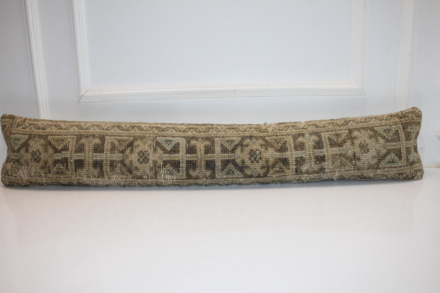 Faded Olive Beige Boho Bench Cushion, Handwoven Anatolian Rug Pillow