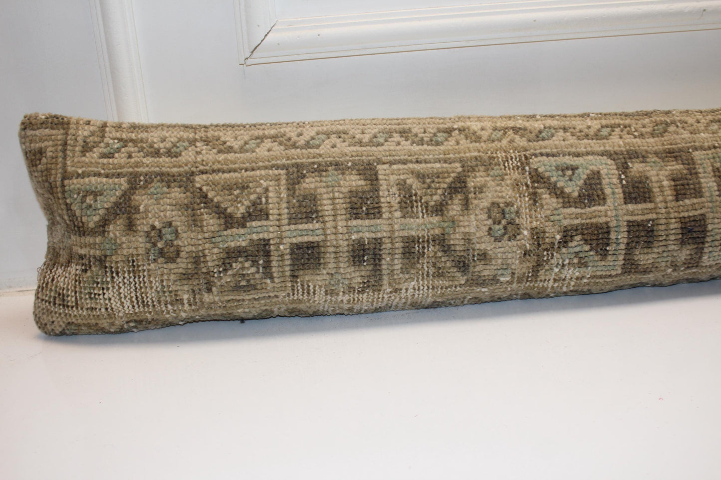 Faded Olive Beige Boho Bench Cushion, Handwoven Anatolian Rug Pillow