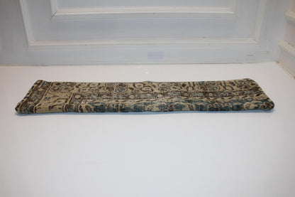 Earthy Geometric Long Cushion, Antique Textile Bench Pillow, Collected Neutral Home Decor