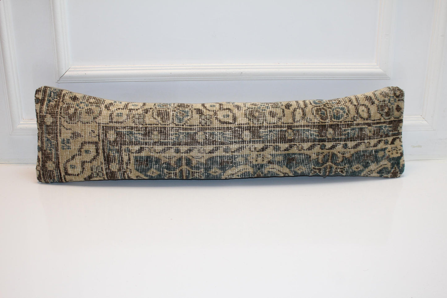 Earthy Geometric Long Cushion, Antique Textile Bench Pillow, Collected Neutral Home Decor