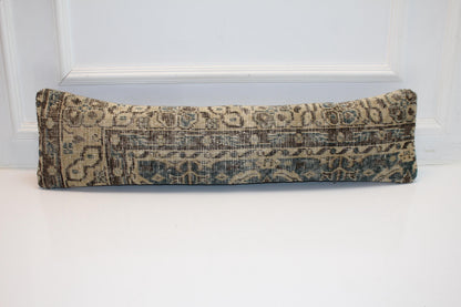 Earthy Geometric Long Cushion, Antique Textile Bench Pillow, Collected Neutral Home Decor
