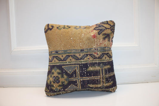 Tribal Anatolian Cushion, Earth Tone Boho Decor, Rustic Handmade Look Pillow(16x16 in)