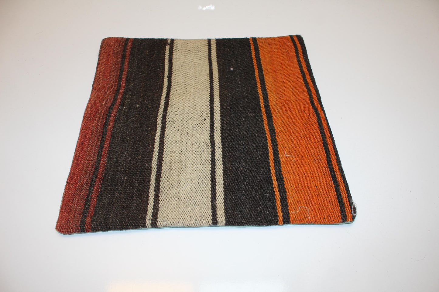 Striped Boho Cushion, Rustic Anatolian Kilim Pillow, Earth Tone Home Decor(16x16 in)