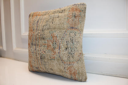 Neutral Boho Cushion, Soft Earth Tone Woven Accent Pillow, Minimal Rustic Decor(16x16 in)