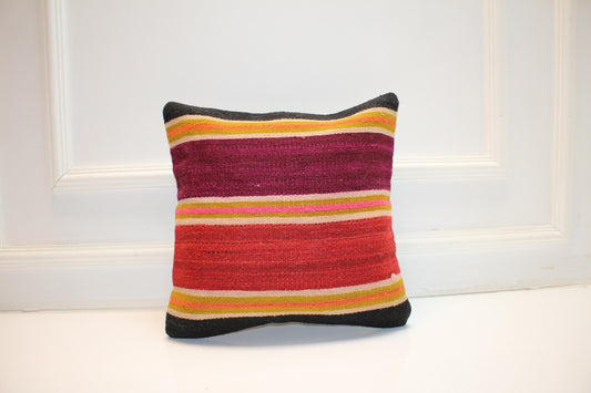 Color Block Striped Cushion, Bold Handwoven Boho Pillow, Vibrant Ethnic Home Accent(16x16 in)