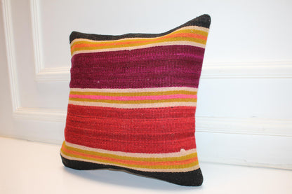 Color Block Striped Cushion, Bold Handwoven Boho Pillow, Vibrant Ethnic Home Accent(16x16 in)