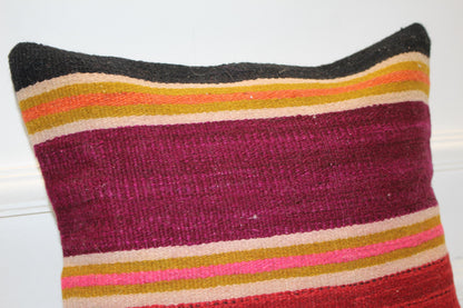 Color Block Striped Cushion, Bold Handwoven Boho Pillow, Vibrant Ethnic Home Accent(16x16 in)