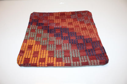 Textured Checkered Boho Cushion, Handwoven Geometric Accent Pillow, Warm Earth Home Decor(16x16 in)