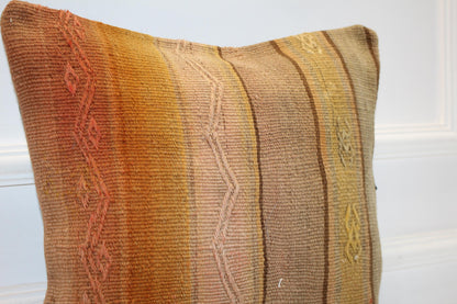 Handwoven Kilim Pillow Cover, Neutral Stripe, Boho Decor (16x16 in)