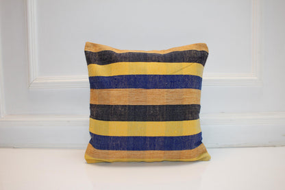 Wide Stripe Boho Cushion, Handwoven Coastal Accent Pillow, Modern Rustic Home Decor(16x16 in)