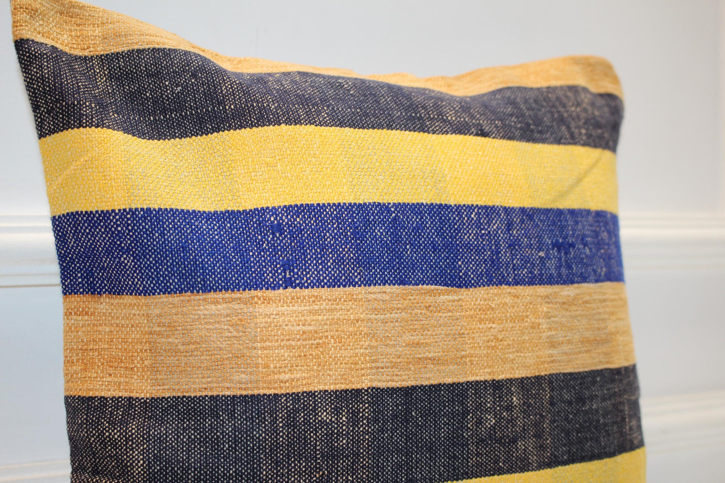 Wide Stripe Boho Cushion, Handwoven Coastal Accent Pillow, Modern Rustic Home Decor(16x16 in)