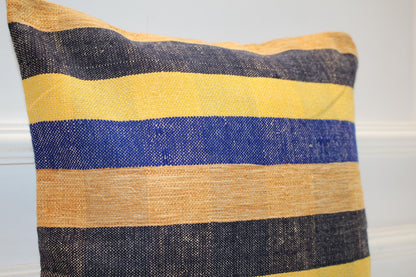 Wide Stripe Boho Cushion, Handwoven Coastal Accent Pillow, Modern Rustic Home Decor(16x16 in)