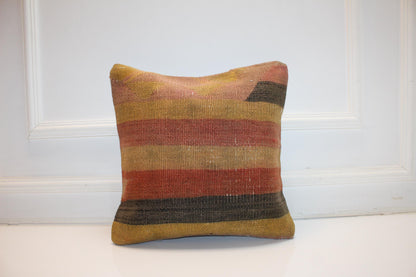 Muted Stripe Boho Cushion, Handwoven Earthy Accent Pillow, Warm Rustic Home Decor(16x16 in)
