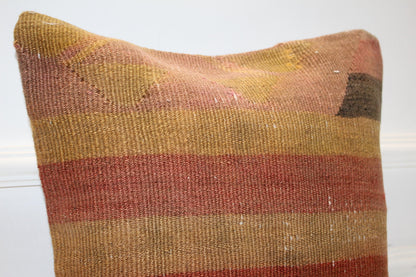 Muted Stripe Boho Cushion, Handwoven Earthy Accent Pillow, Warm Rustic Home Decor(16x16 in)
