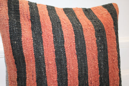 Vertical Stripe Boho Cushion, Bold Contrast Handwoven Accent Pillow, Rustic Modern Decor(16x16 in)
