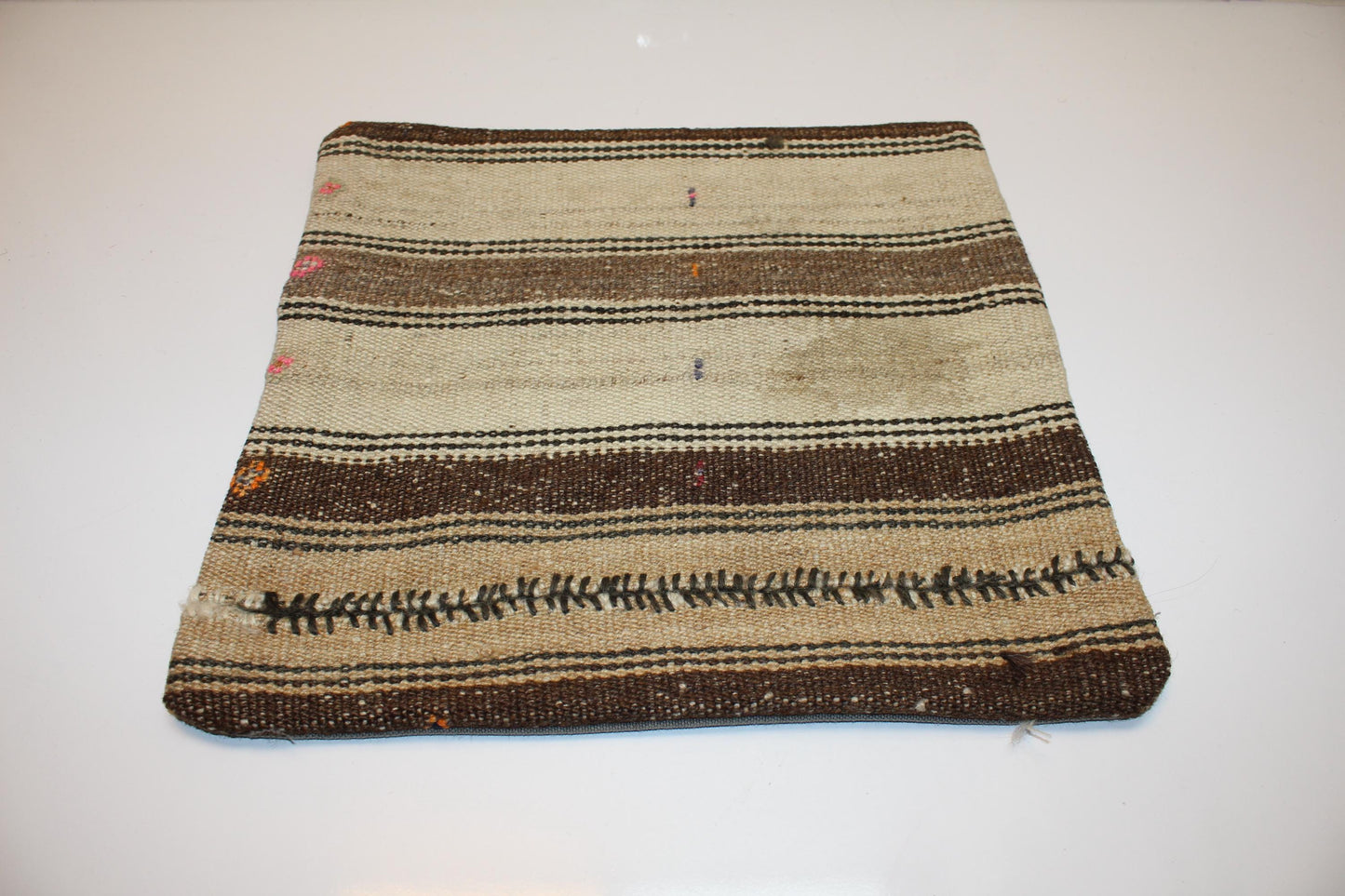 Neutral Horizontal Stripe Cushion, Handwoven Minimal Rustic Accent Pillow, Earthy Home Decor(16x16 in)