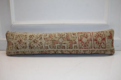 Beige Red Cushion, Rustic Boho Bench Pillow, Handmade One of a Kind