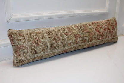 Beige Red Cushion, Rustic Boho Bench Pillow, Handmade One of a Kind