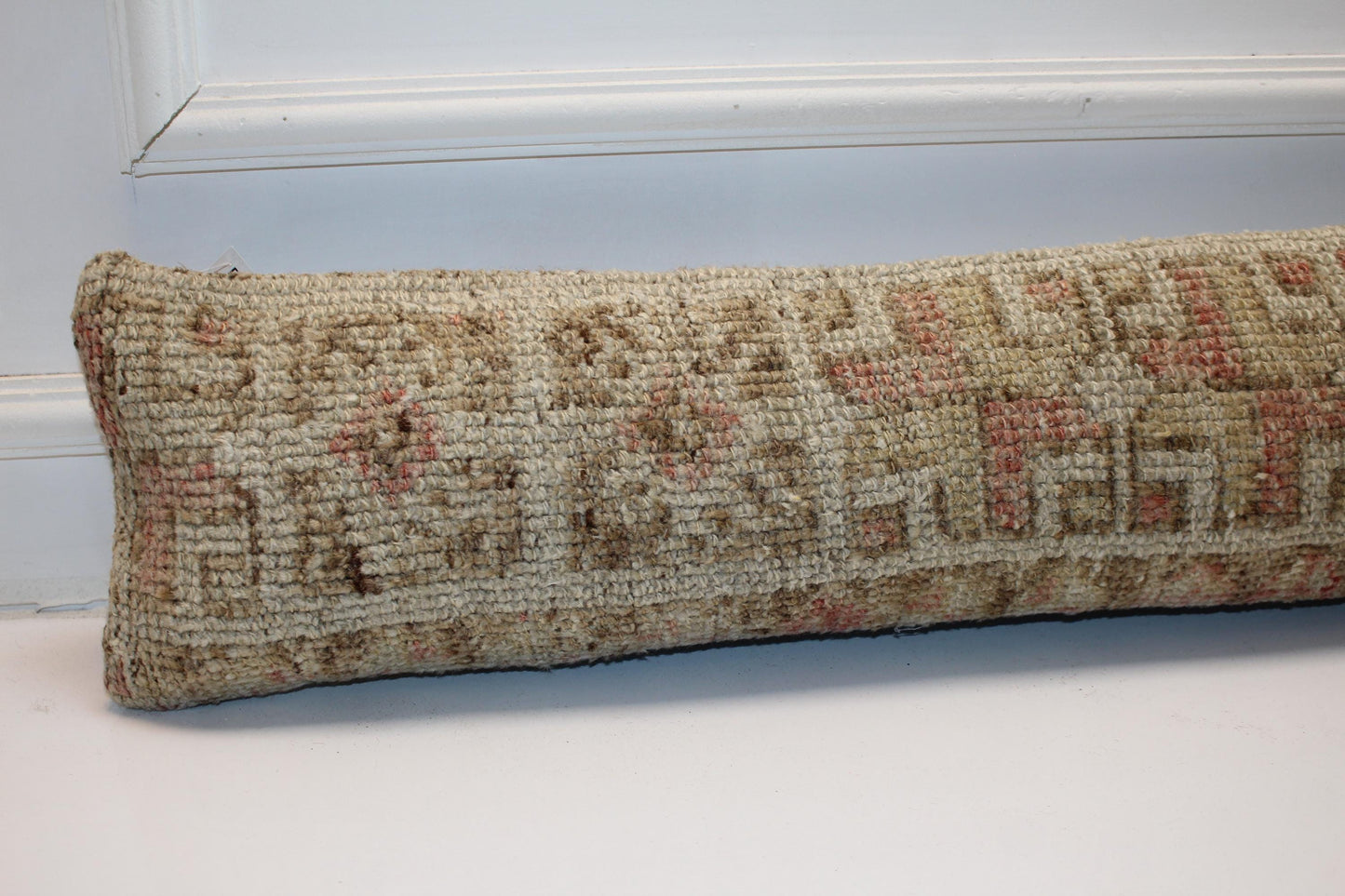 Beige Red Cushion, Rustic Boho Bench Pillow, Handmade One of a Kind