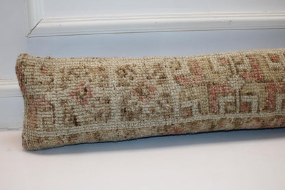 Beige Red Cushion, Rustic Boho Bench Pillow, Handmade One of a Kind