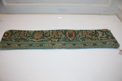 Green Floral Cushion, Artful Boho Bench Pillow, Heirloom Textile Decor