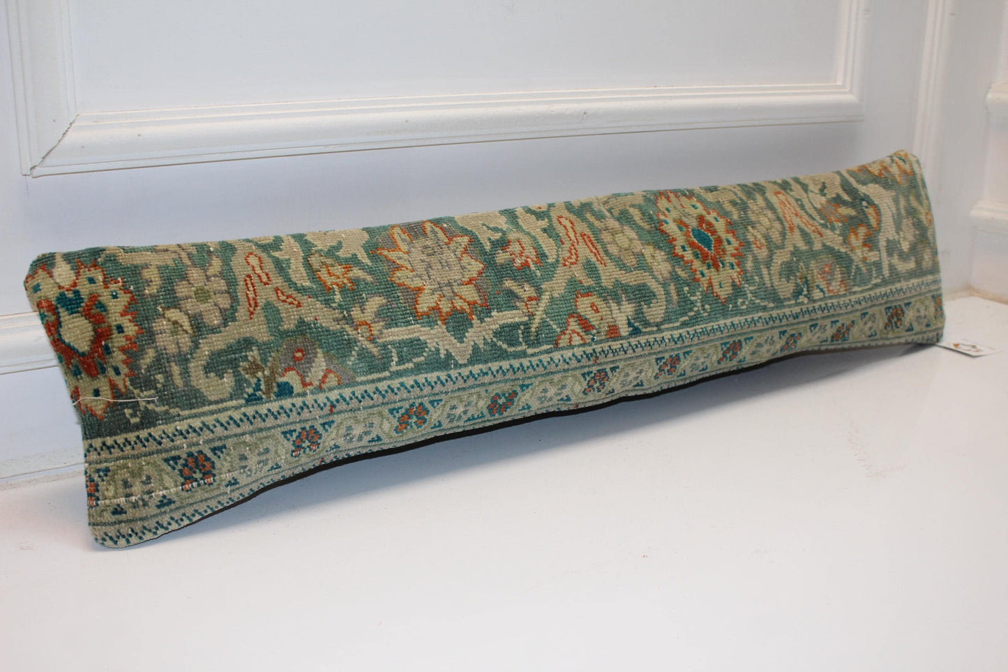Green Floral Cushion, Artful Boho Bench Pillow, Heirloom Textile Decor