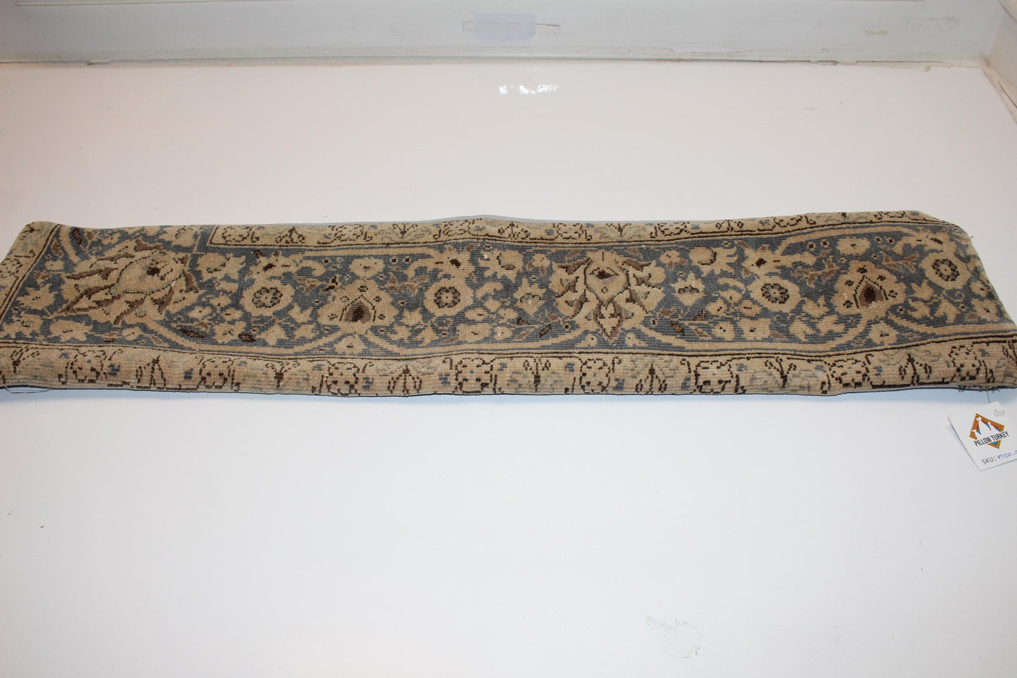 Blue Beige Boho Cushion Cover, Long Bench Pillow, One of a Kind Decor