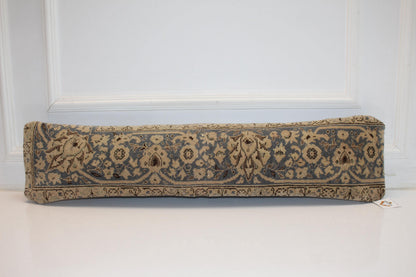 Blue Beige Boho Cushion Cover, Long Bench Pillow, One of a Kind Decor