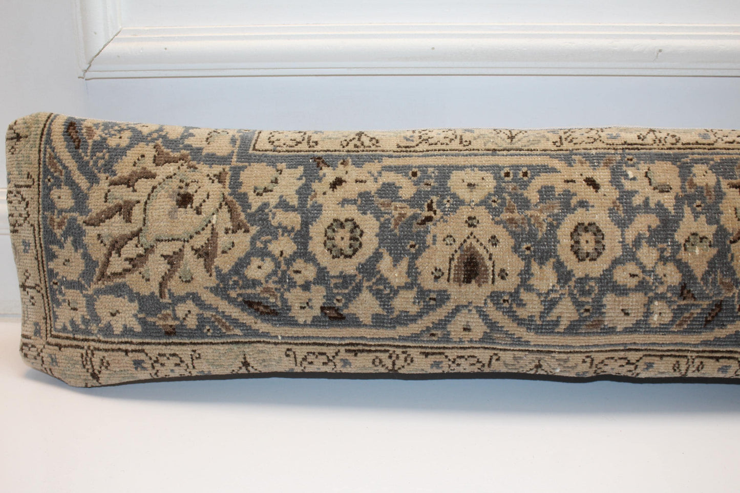 Blue Beige Boho Cushion Cover, Long Bench Pillow, One of a Kind Decor