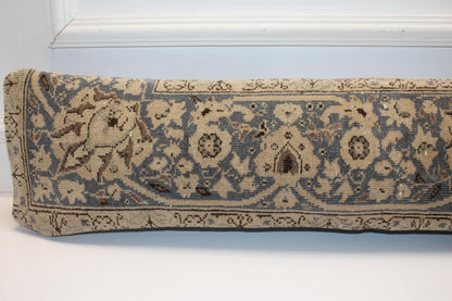 Blue Beige Boho Cushion Cover, Long Bench Pillow, One of a Kind Decor