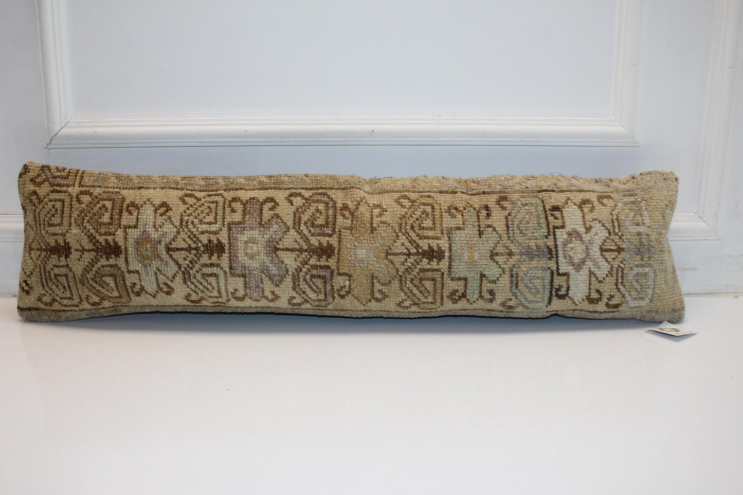 Vintage Turkish Kilim Lumbar Pillow , Tribal Neutral Bench Cushion, Earthy Antique Rug