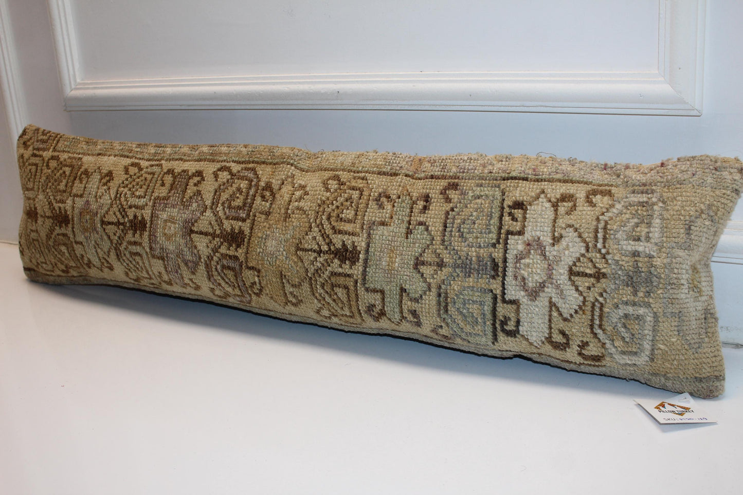 Vintage Turkish Kilim Lumbar Pillow , Tribal Neutral Bench Cushion, Earthy Antique Rug