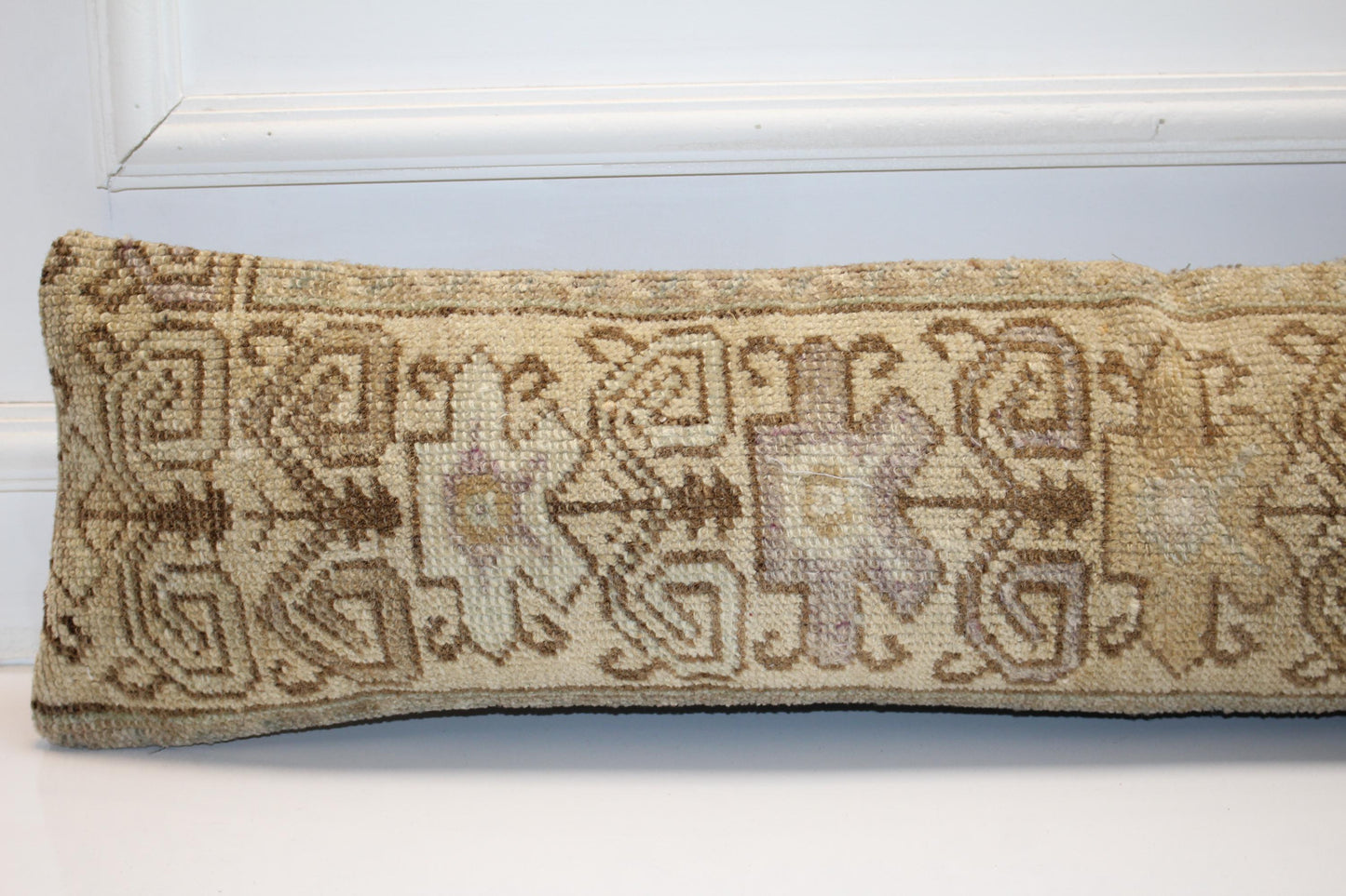 Vintage Turkish Kilim Lumbar Pillow , Tribal Neutral Bench Cushion, Earthy Antique Rug