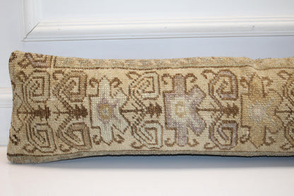 Vintage Turkish Kilim Lumbar Pillow , Tribal Neutral Bench Cushion, Earthy Antique Rug
