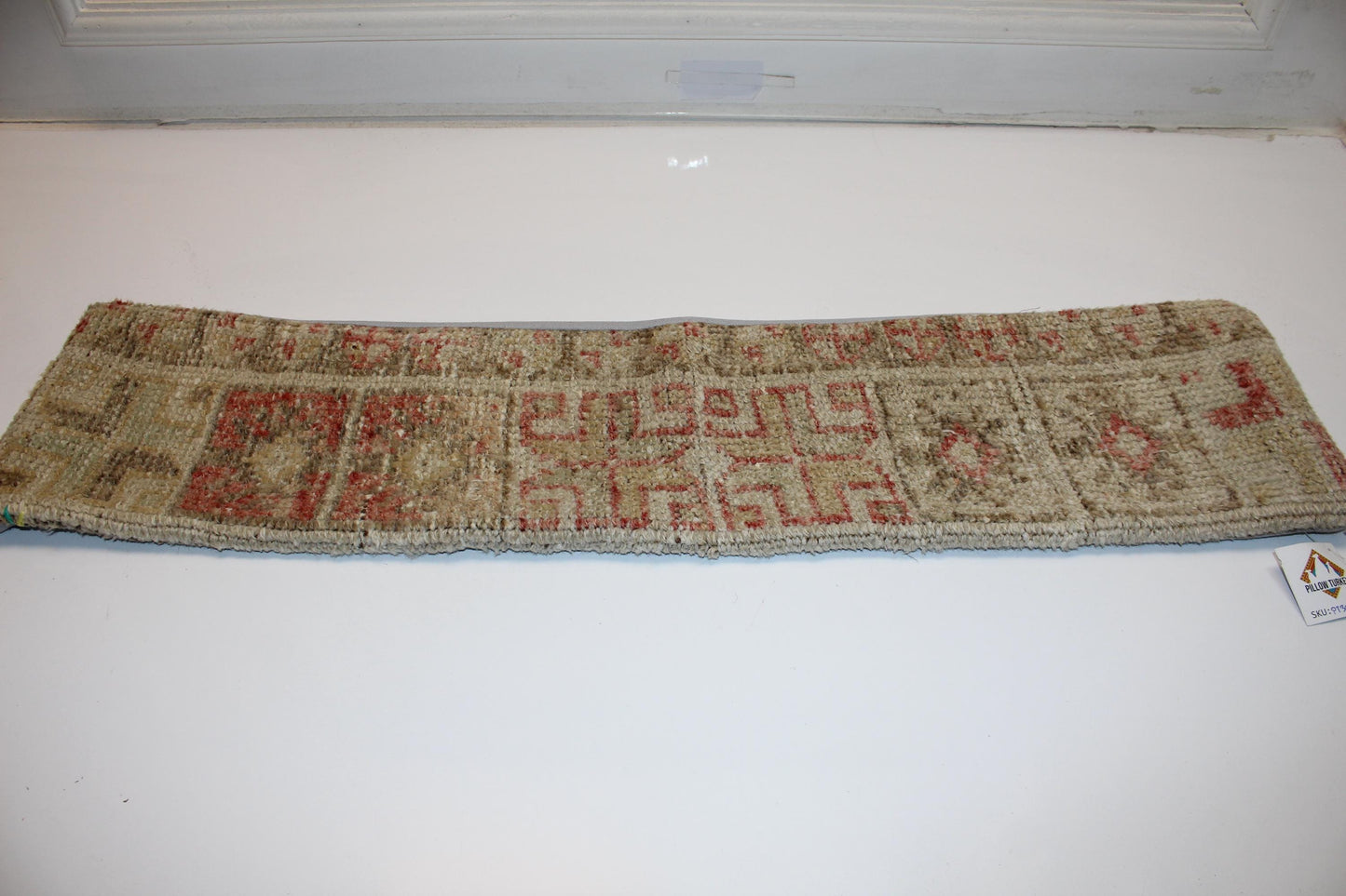 Soft Red Neutral Bench Cushion, Aged Tribal Rug Pillow