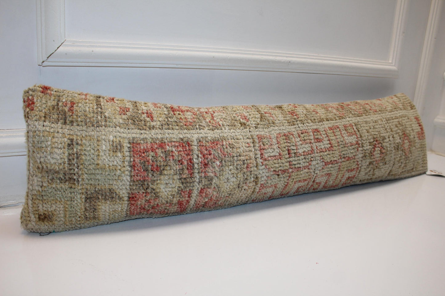 Soft Red Neutral Bench Cushion, Aged Tribal Rug Pillow