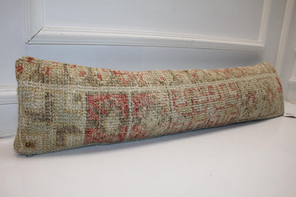 Soft Red Neutral Bench Cushion, Aged Tribal Rug Pillow