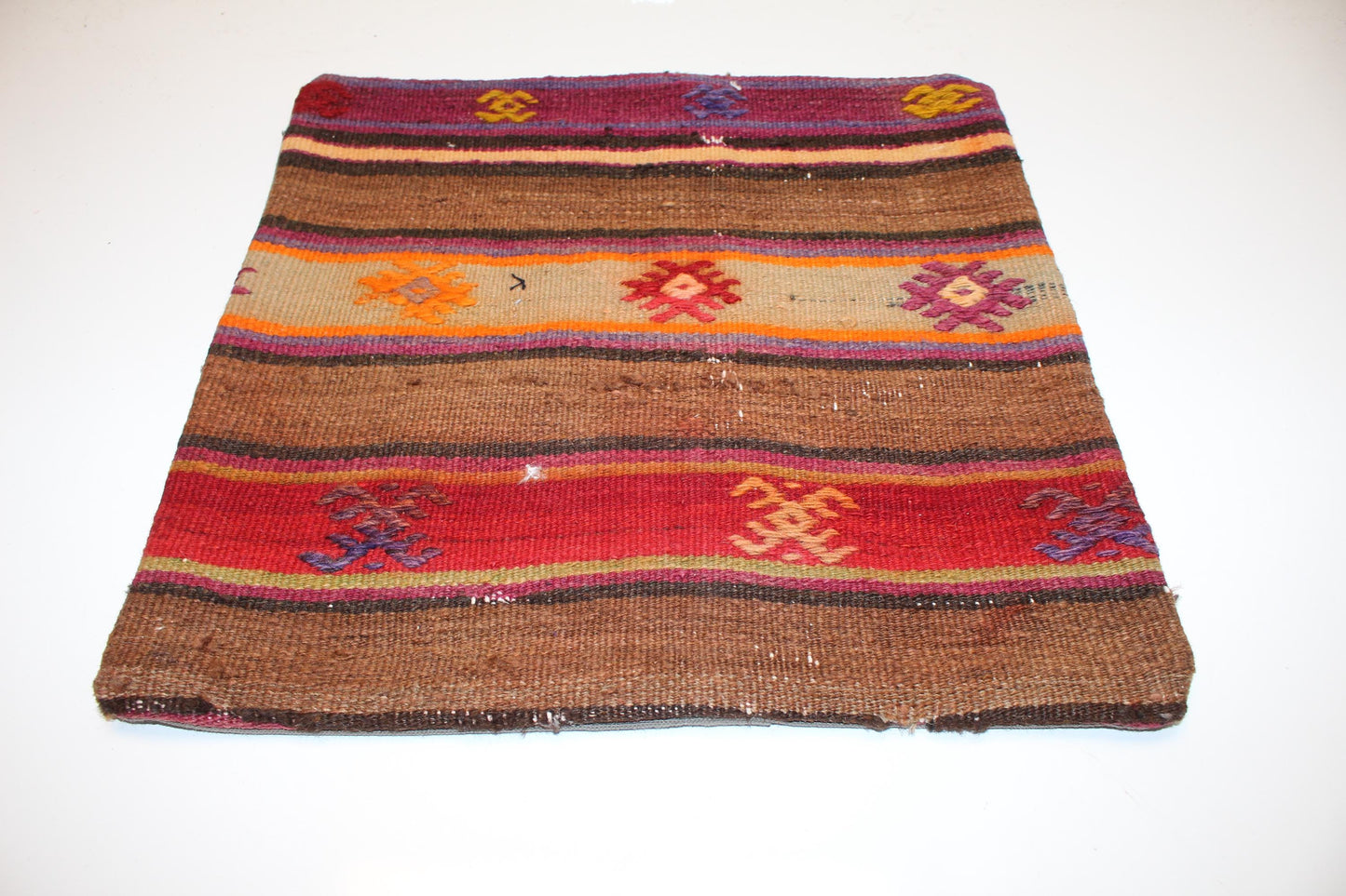 Embroidered Nomadic Stripe Cushion, Warm Earth Tone Tribal Textile Decor Pillow(16x16 in)