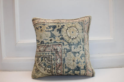 Faded Anatolian Pattern Cushion, Muted Pastel Textile Accent for Elegant Interiors 18x18 inch