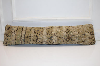 Neutral Beige Tan Brown, Rustic Boho Long Cushion, Handmade Rug Pillow
